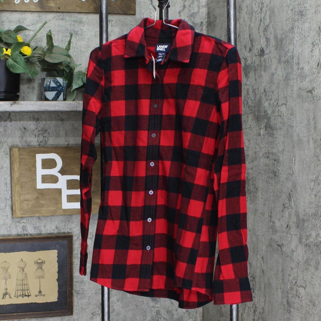 Nwt Lands' End Fit Long Sleeve Shirt 519651 Xs Tall Red Black Buffalo Check